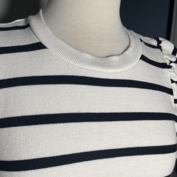 H&M Short Sleeve Sweater White and Black Stripes Ribbed Neck, Sleeves and Waist - Picture 2 of 4